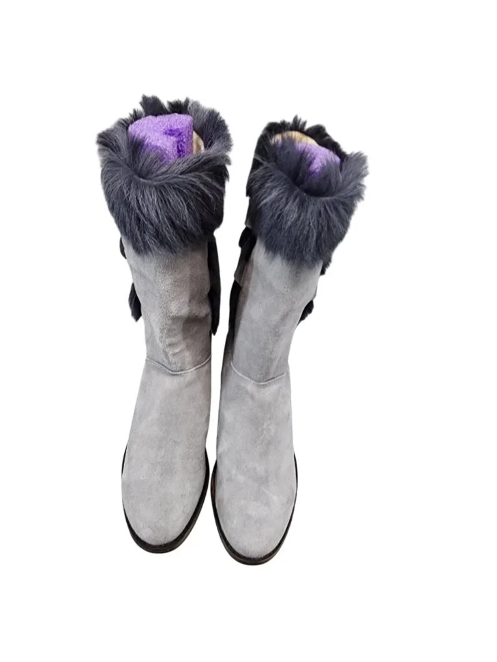Bearpaw Shoes Womens Size 6 Gray Suede Fur Trim Boots *NWOT-No Box*